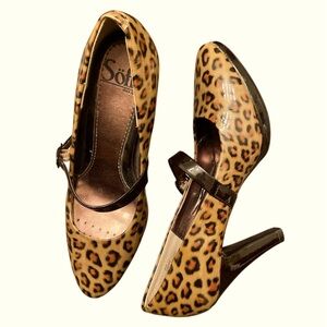 Sofft Leopard Pumps 3 1/2” Shoes Rieta Leopardino Patent Leather Brown WM SZ 6M
